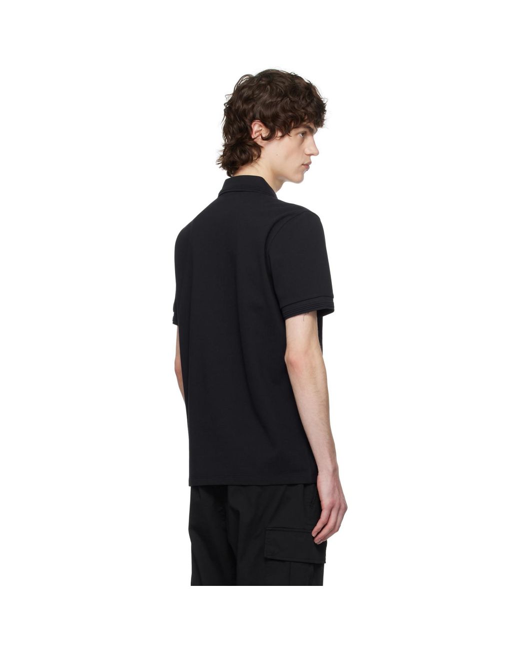 Moncler Black Tricolour Trim Cotton Piquet Polo for men