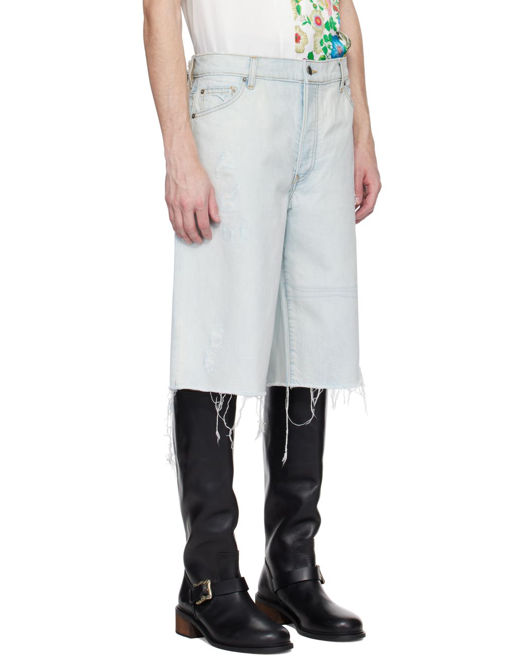 Cout de la Liberte White Zander Crispy Baggy Denim Shorts for men