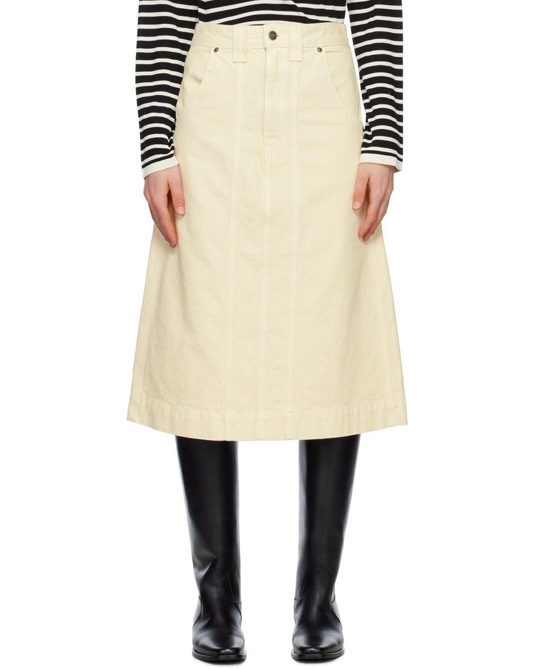 Khaite Off-white 'the Caroline' Denim Midi Skirt in Natural | Lyst