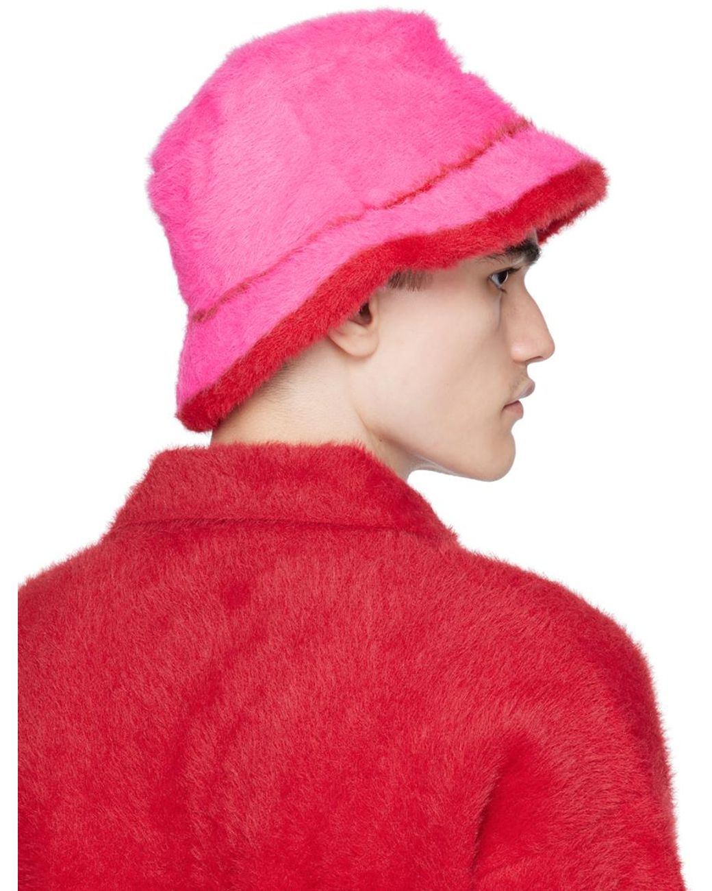 Le Bob Neve faux fur bucket hat in pink - Jacquemus