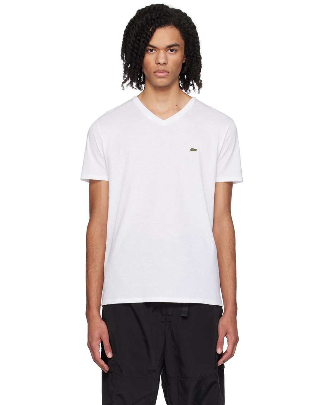 Lacoste white v sale neck t shirt