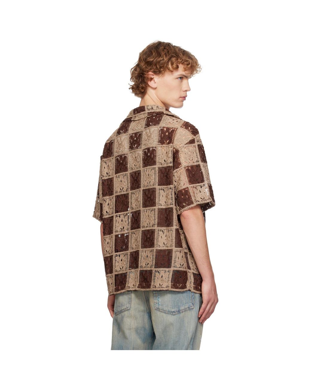 Amiri Brown Ma Quad Checker Oversized Camp Shirt for men