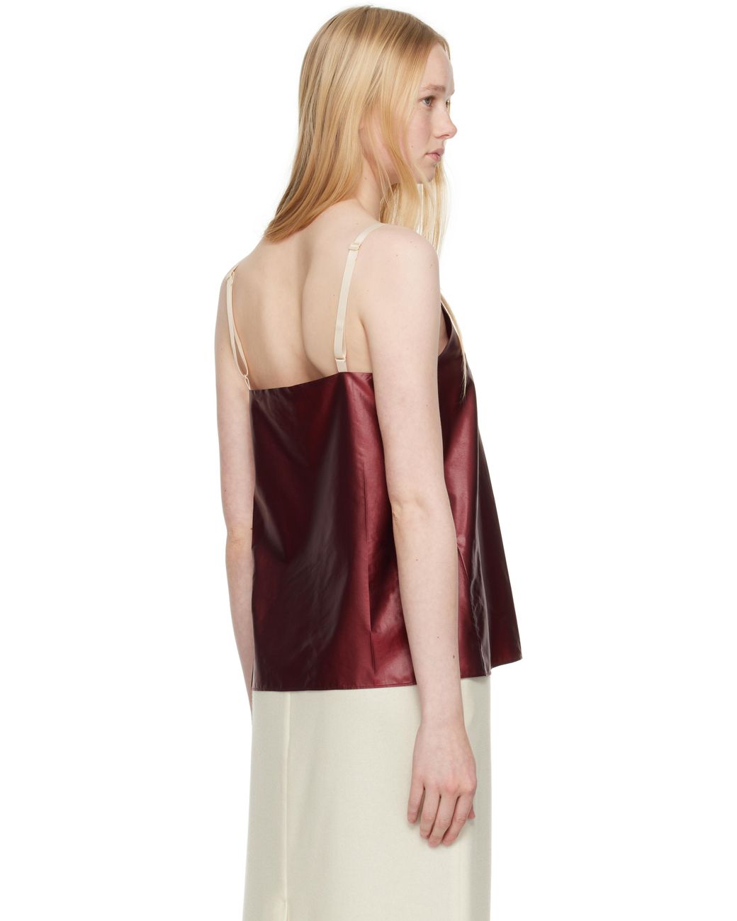 Carven Red Pressed Silk Vest Top