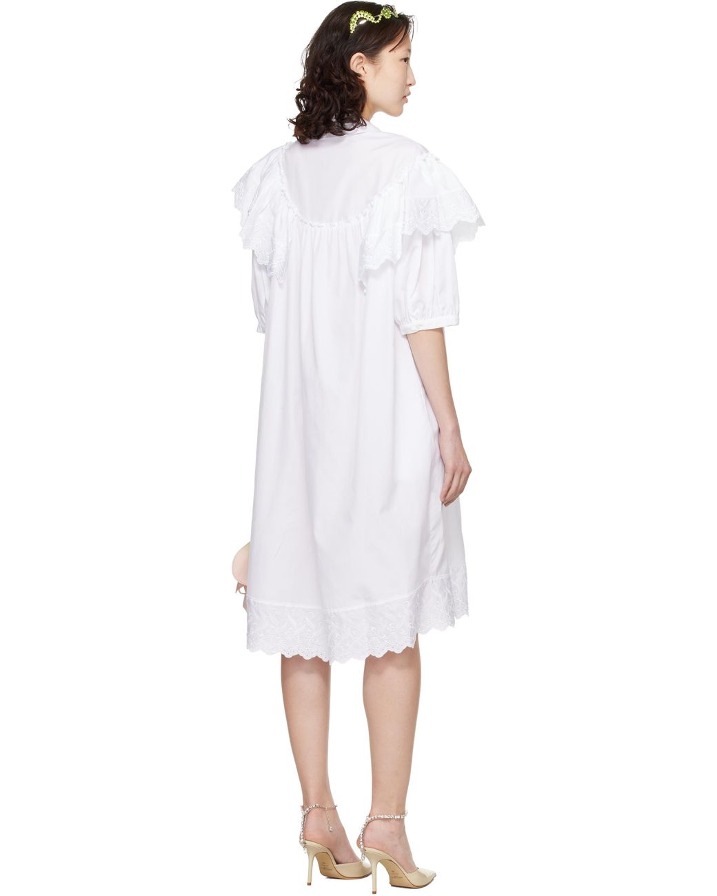 Simone Rocha Black Puff Sleeve Ruffle Frill Trim Shirt Midi Dress