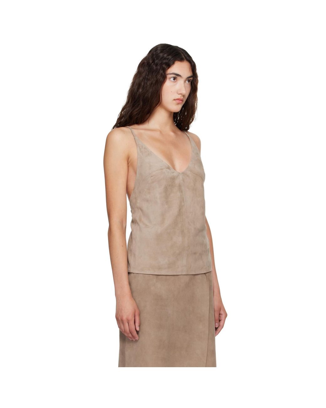 St. Agni Brown Taupe Suede Low Back Tie Top