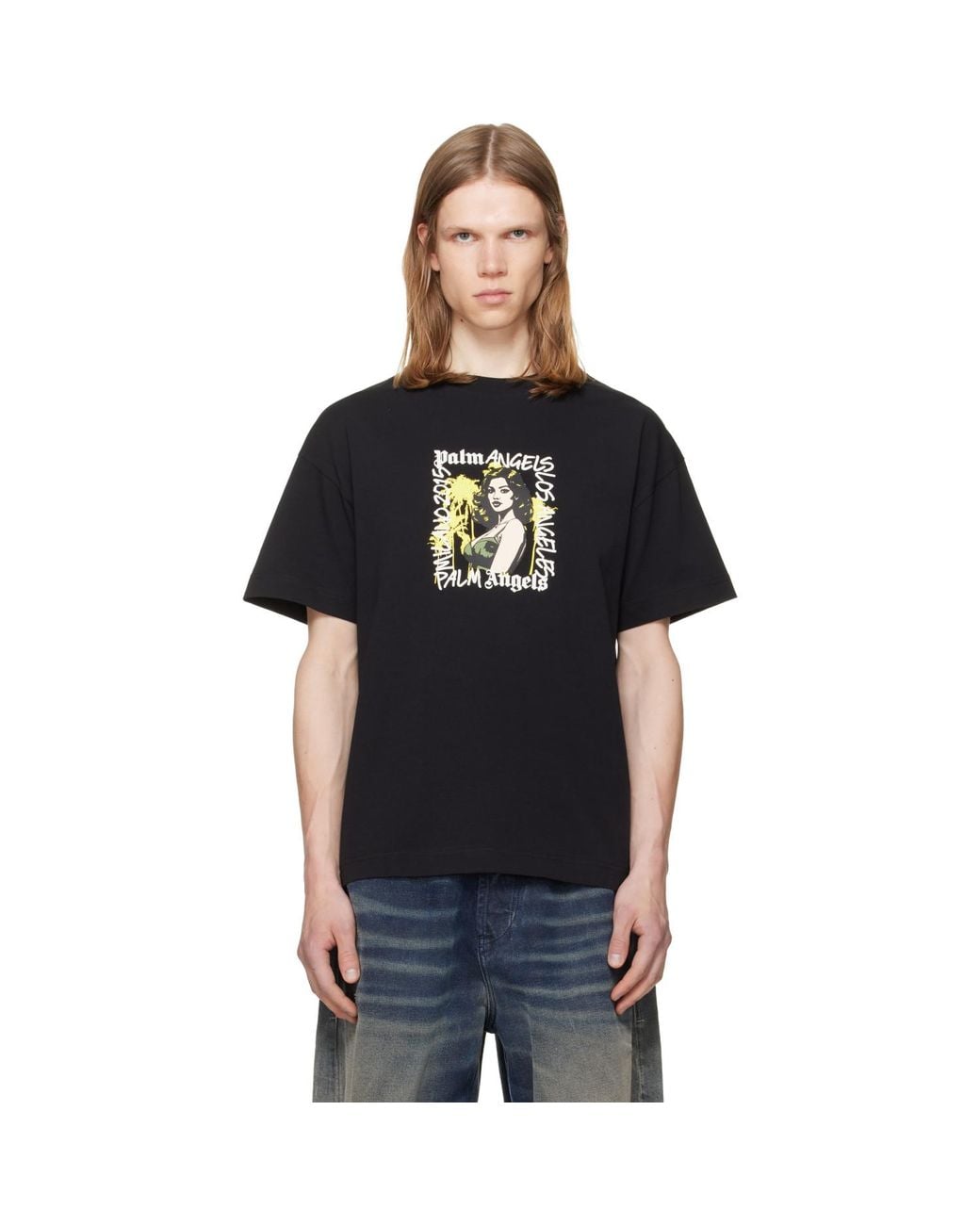 Palm Angels Black Pinup Regular T-Shirt for men