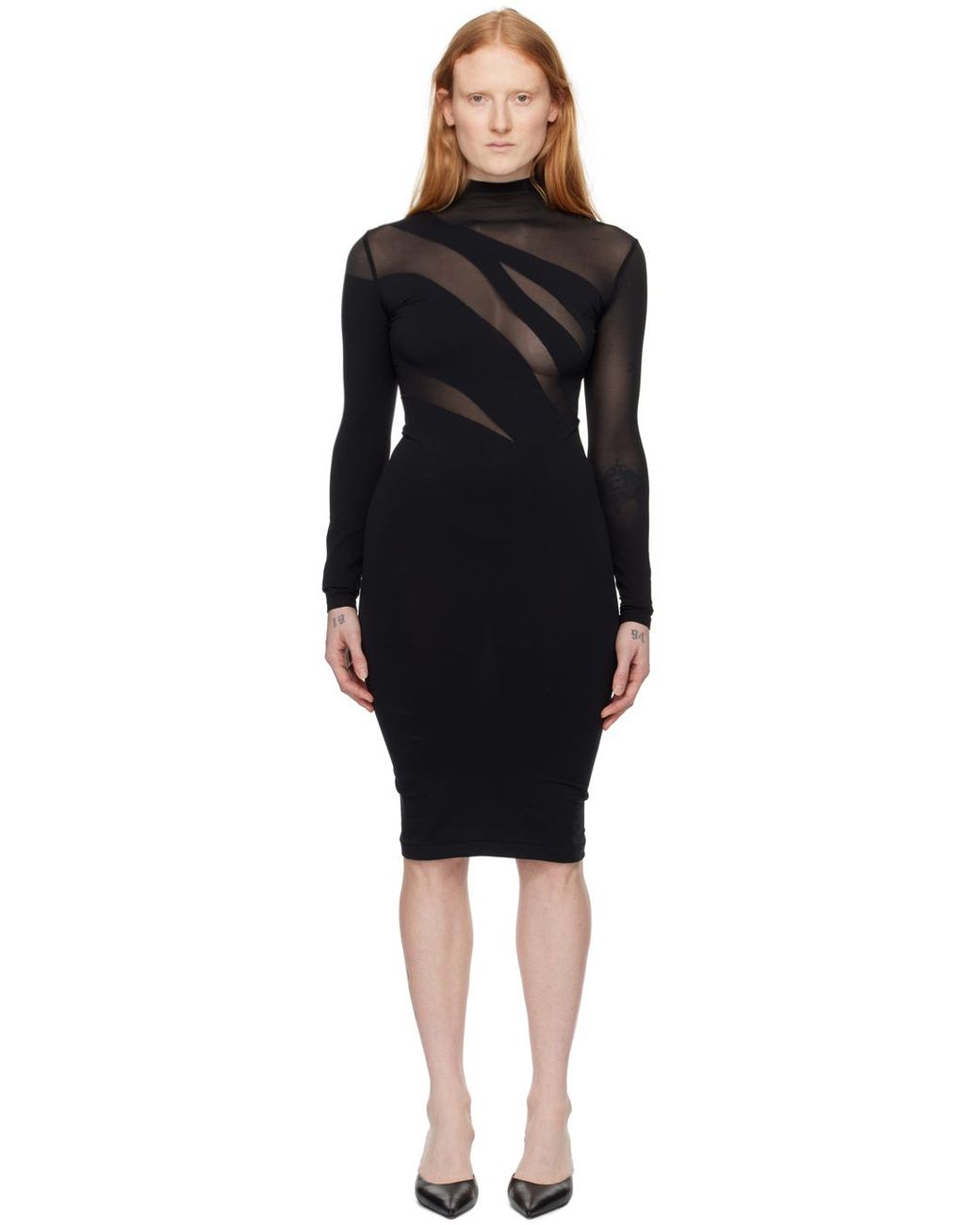 Wolford Sheer Opaque Midi Dress in Black