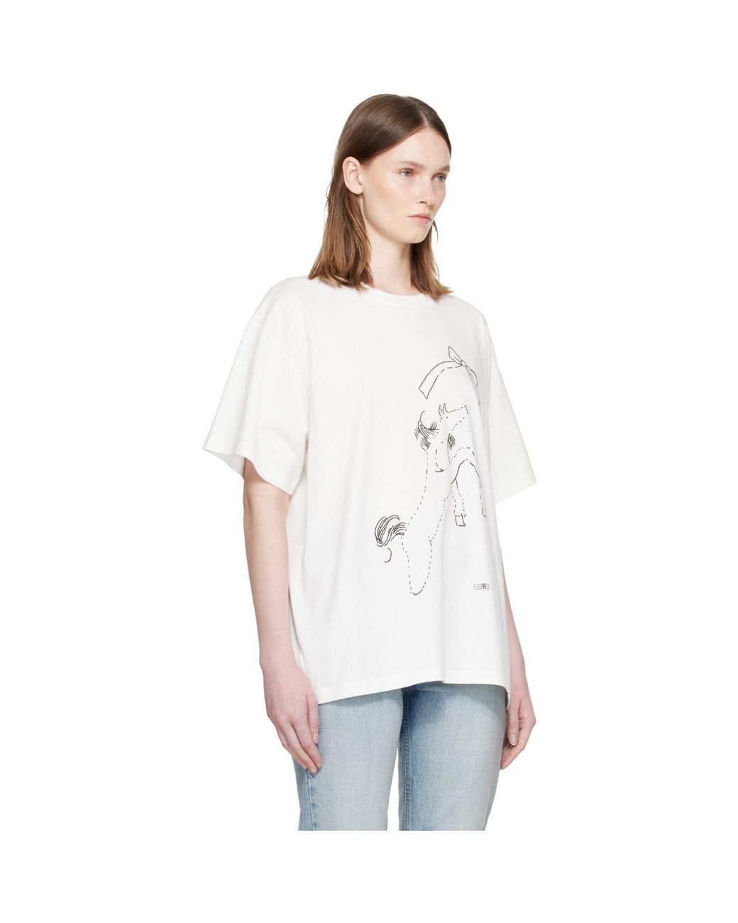 MM6 by Maison Margiela White Off- Horse Print Cotton T-Shirt