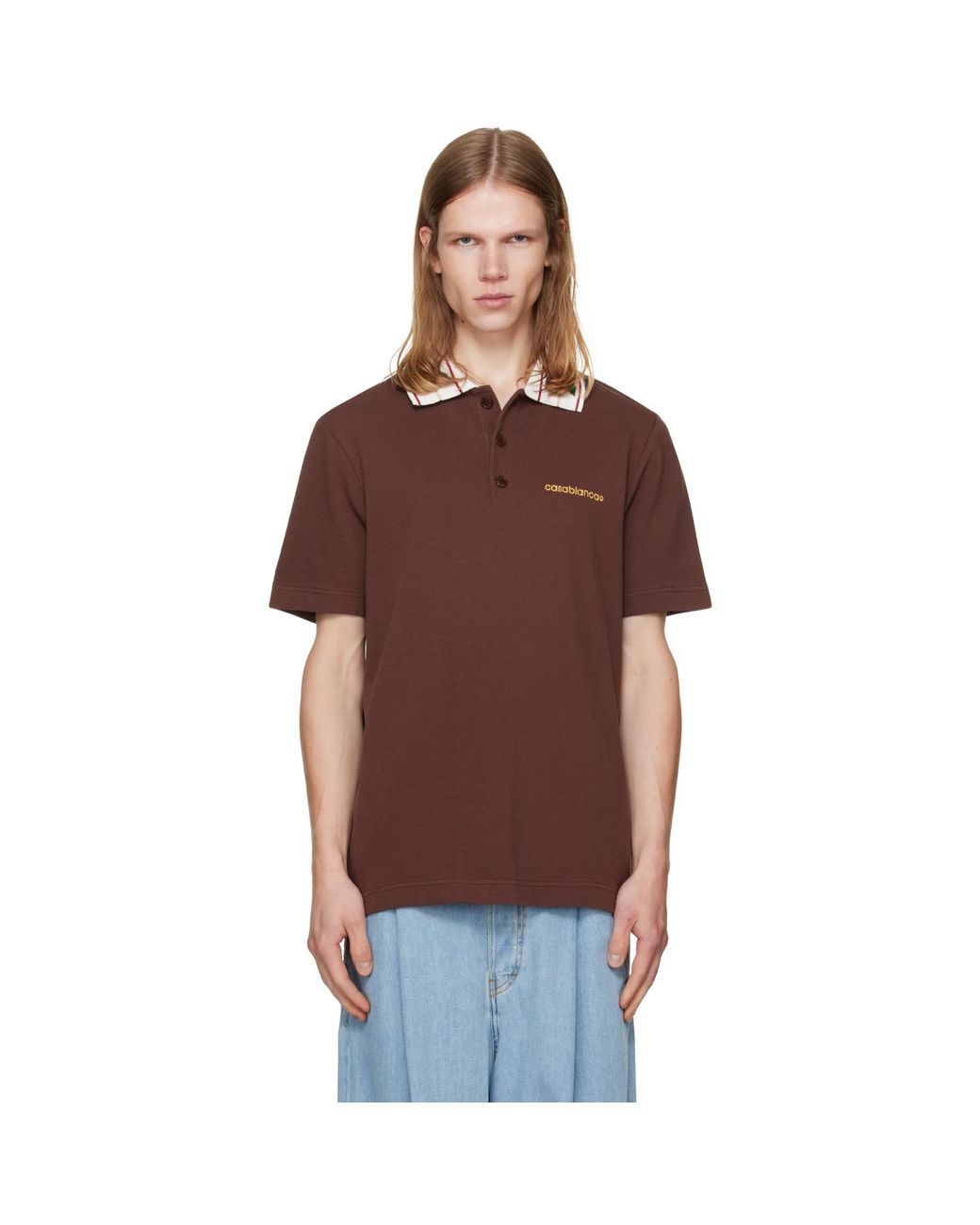 Casablanca Brown Laurel Pique Short Sleeve Polo for men
