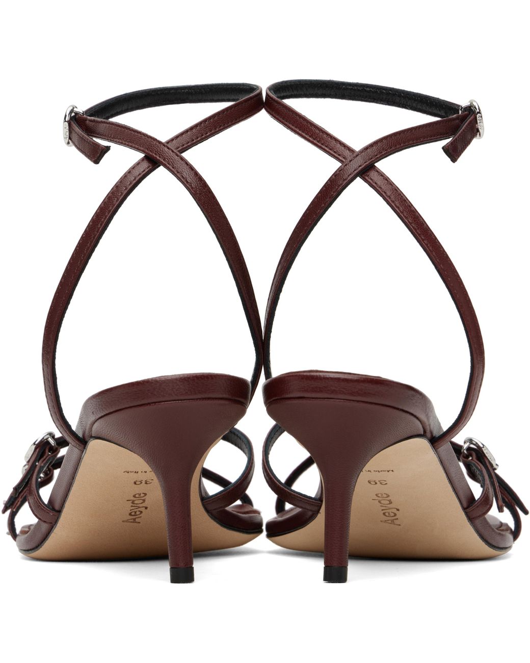 Aeyde Black Burgundy Libby Leather Kitten Heeled Sandals