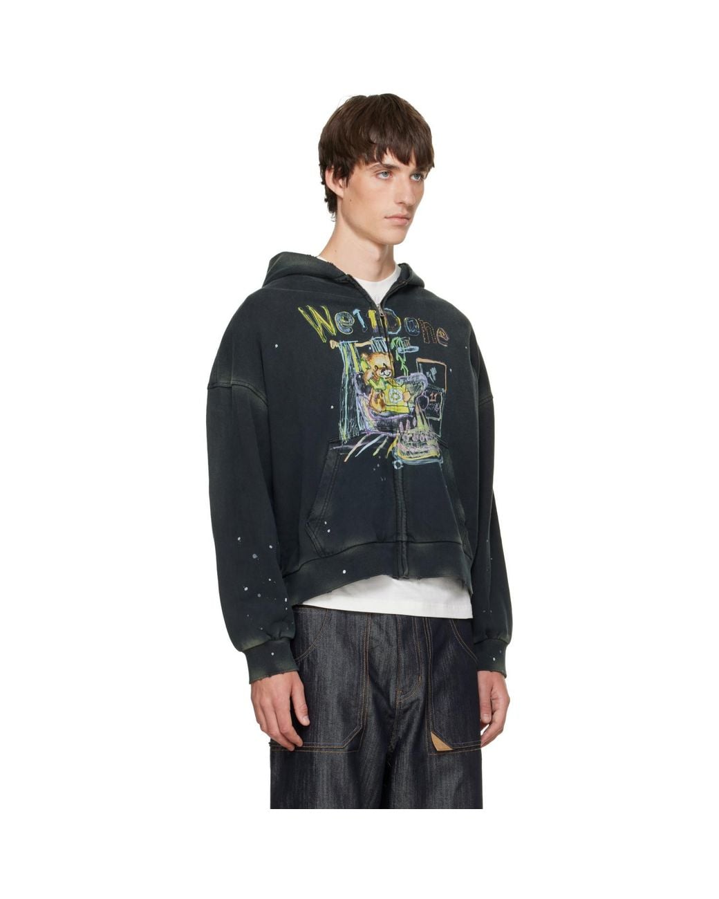 we11done Black Anniversary Teddy Zip-Up Hoodie for men