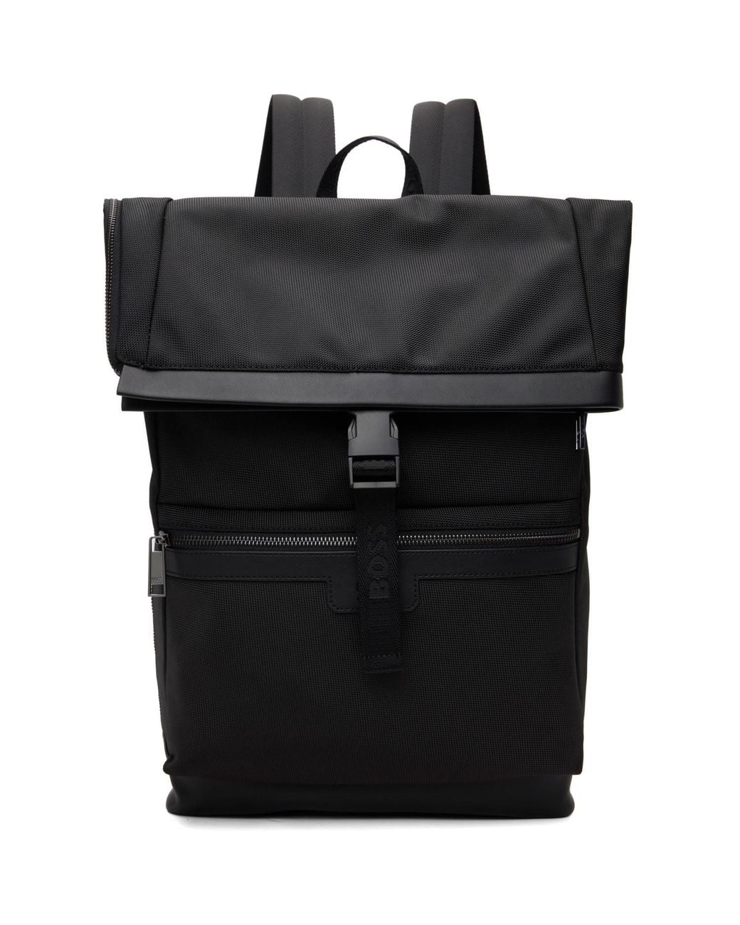 Boss Black Canvas Flap Backpack for men