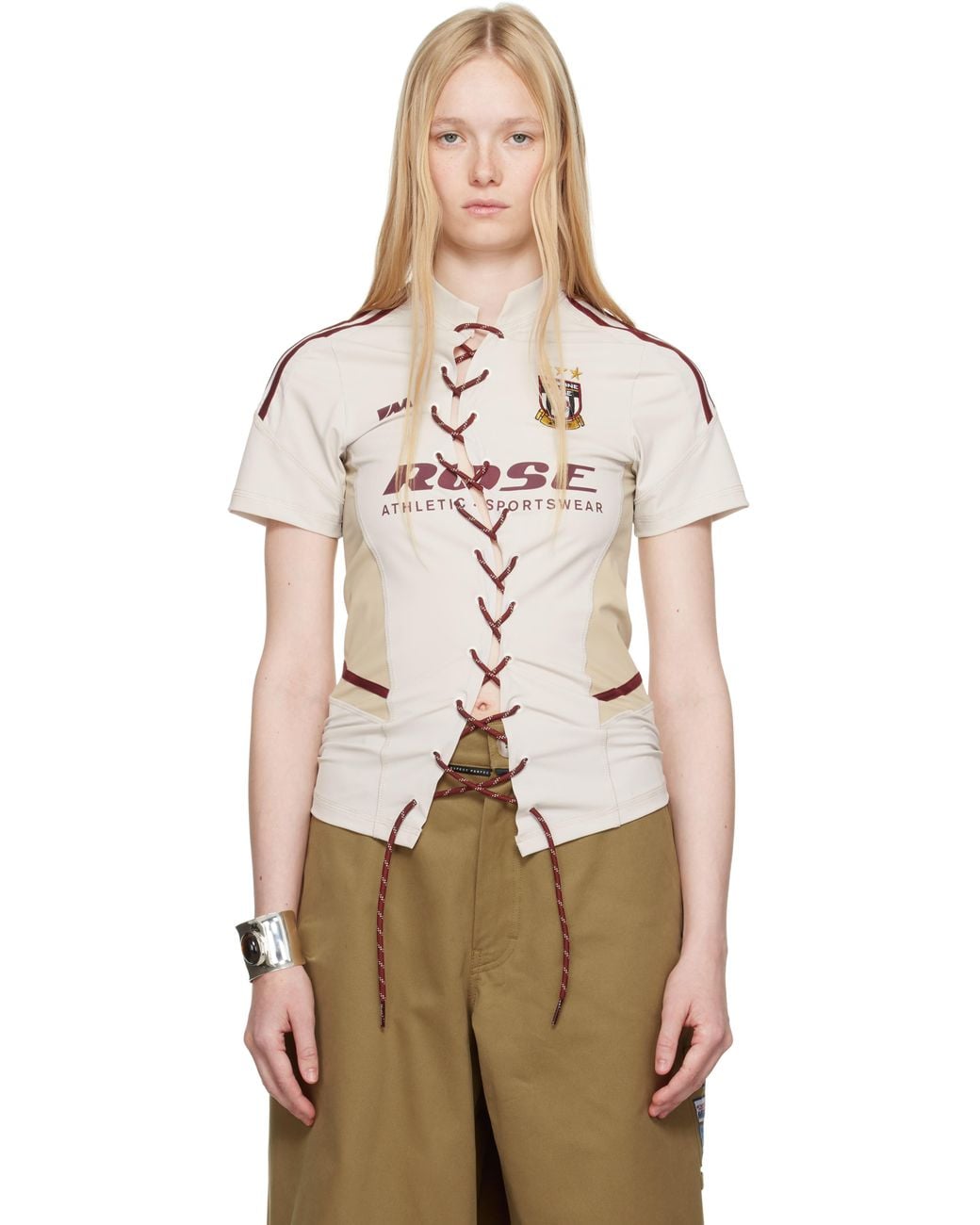 Martine Rose Lace Up Football T-Shirt in Natural | Lyst