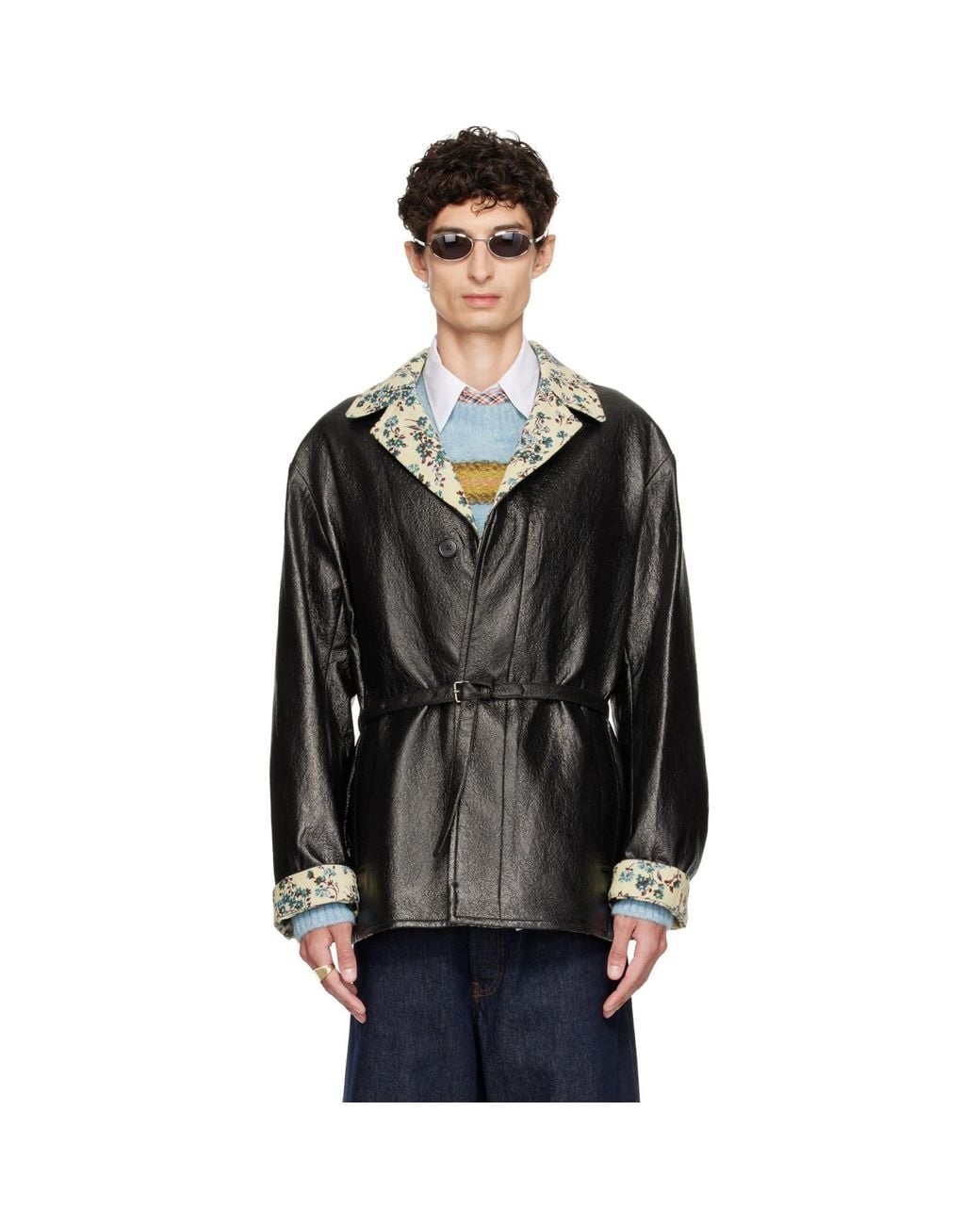 Dries Van Noten Black Coated Belted Jacket for men