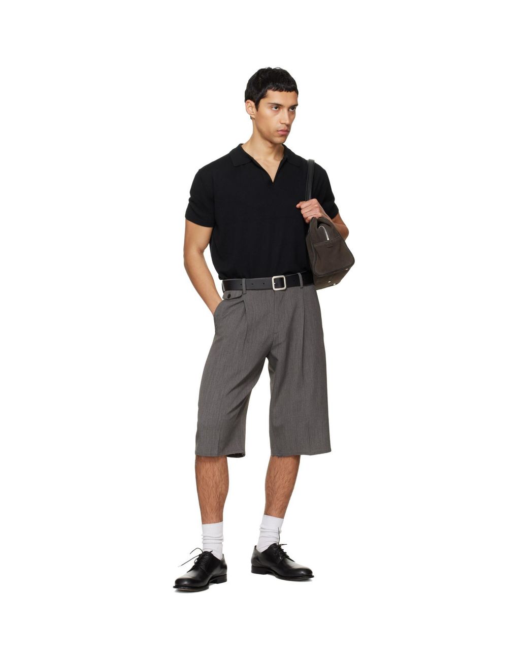 TONYWACK Black Silk Cashmere Open Collar Knit Polo for men