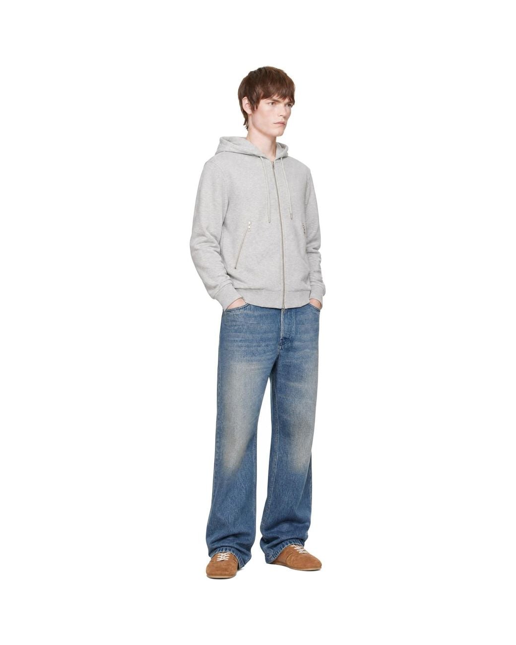 Dries Van Noten Gray Loose Zipped Hoodie for men