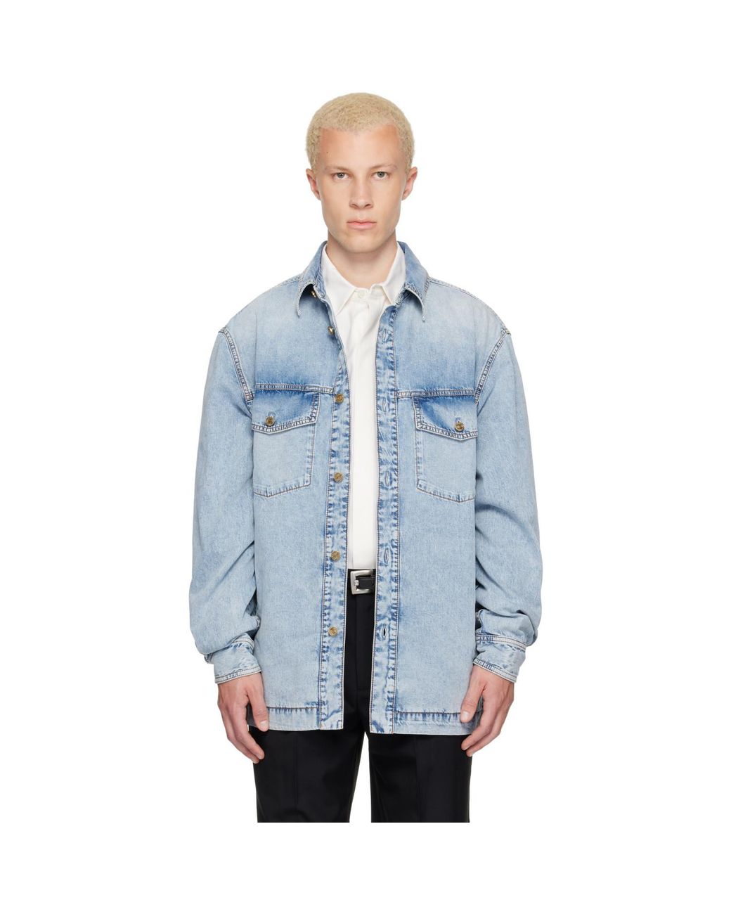 Balmain Blue Faded Denim Shirt for men