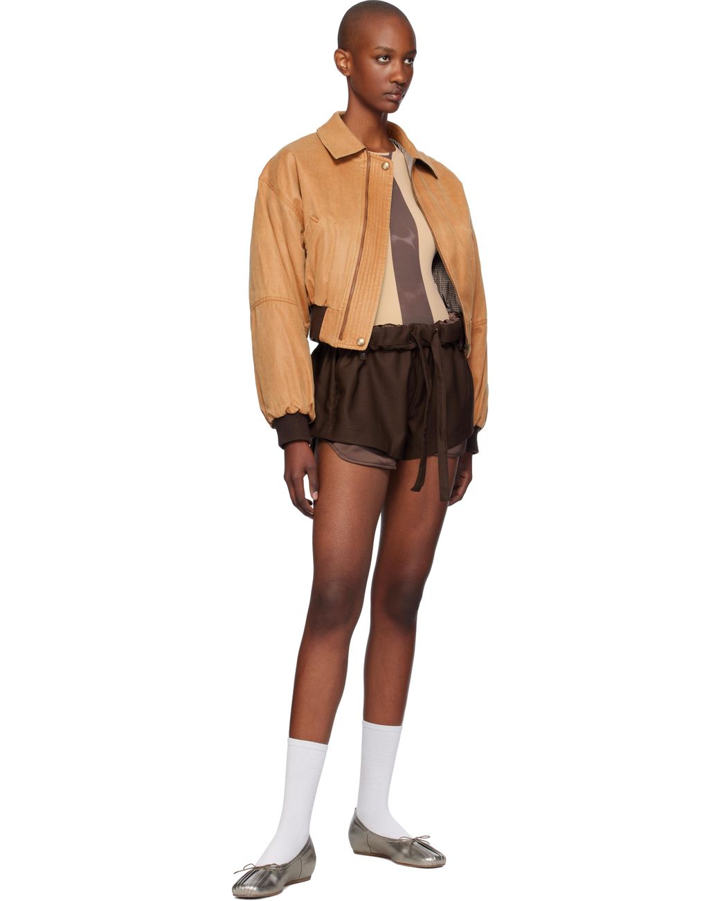 OPEN YY Tan Paper Like Crop Bomber Jacket in Black | Lyst UK