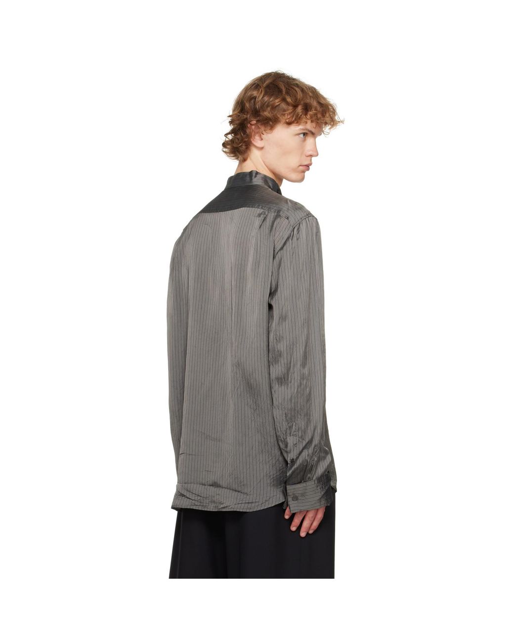 Dries Van Noten Gray Burgundy Pinstripe Shirt for men