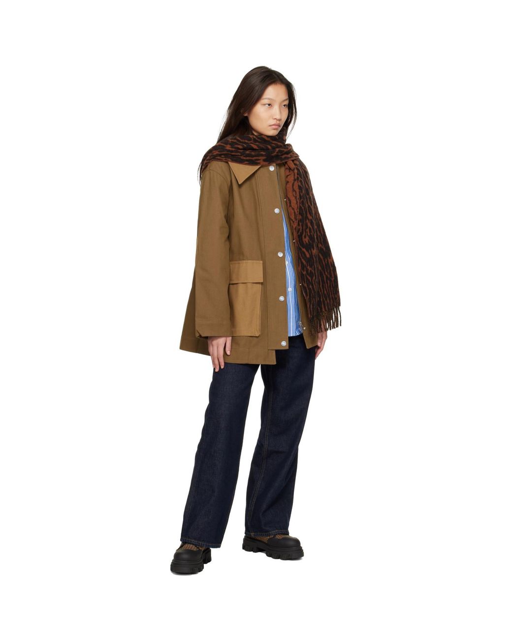 Ganni Brown Compact Wool Scarf