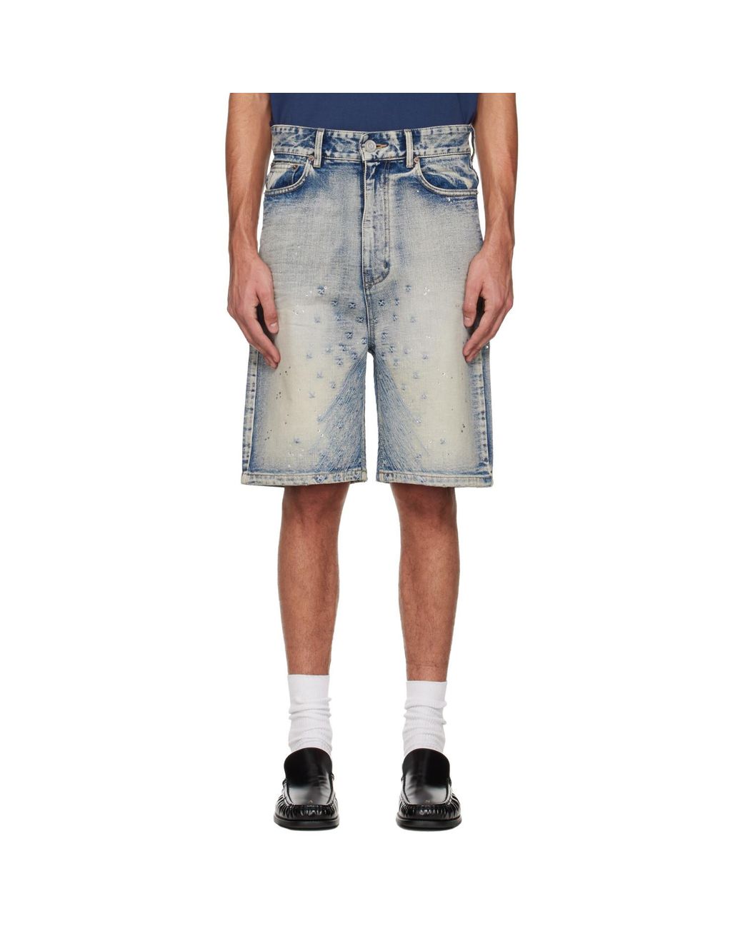 we11done Blue Embroidery Washed Denim Shorts for men