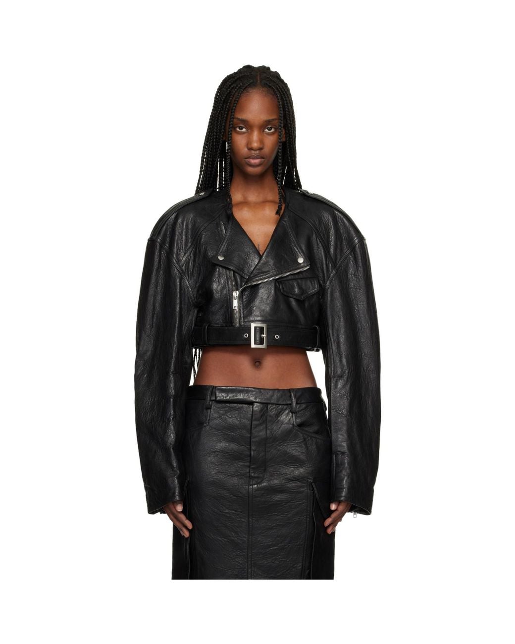 Rick Owens Black Temple Micro Leather Biker Jacket