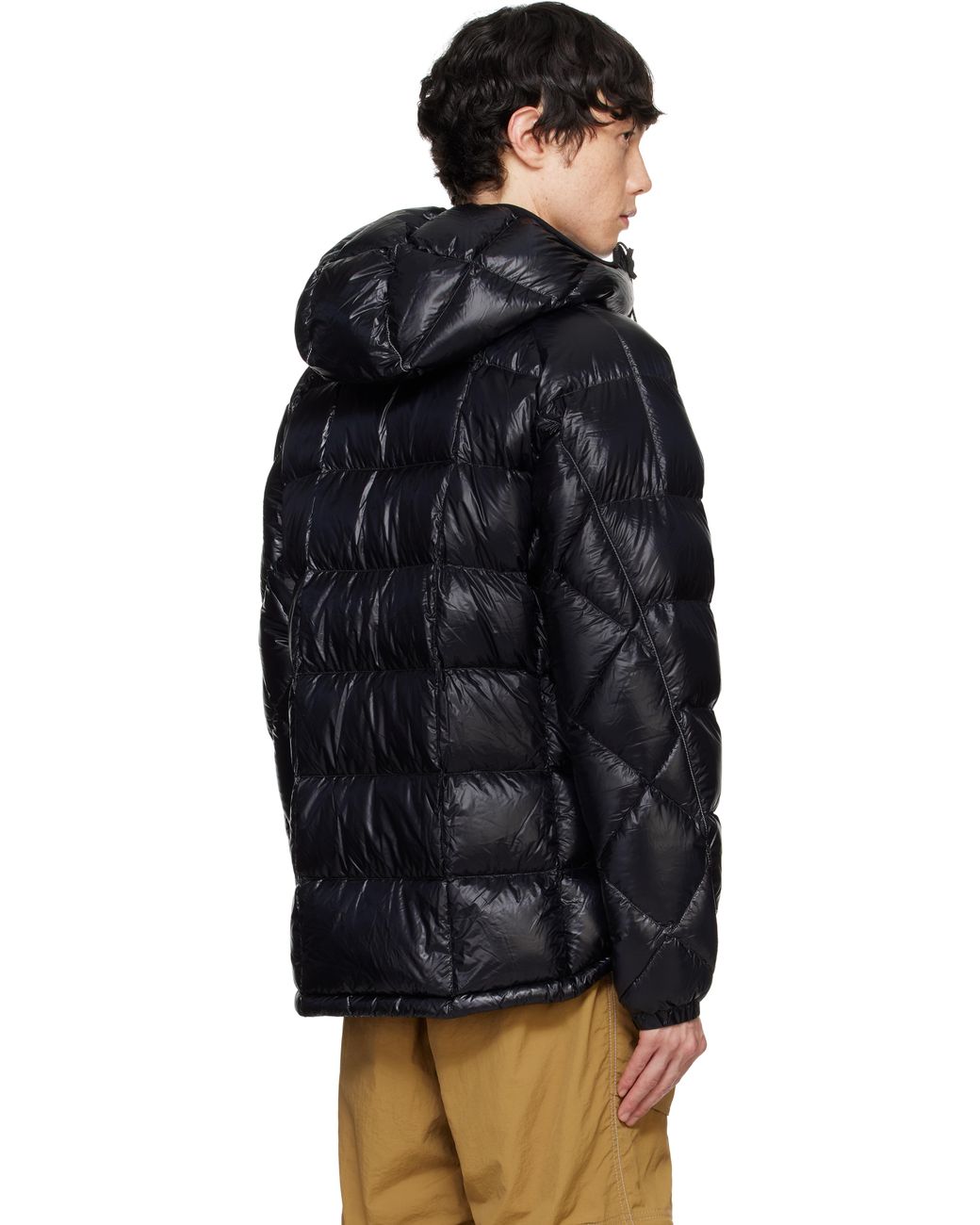 メンズ and wander ダイヤモンドステッチ ダウンジャケット ブラック