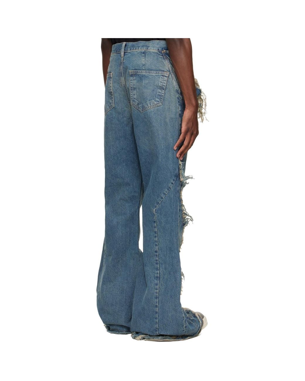 Rick Owens Blue Temple Slivered Bootcut Jeans for men