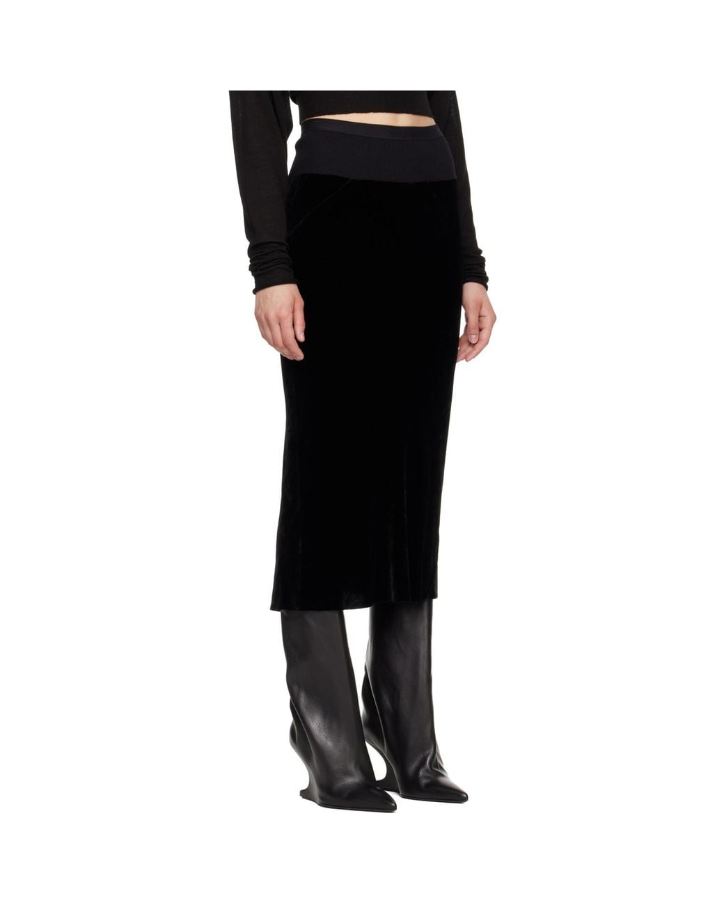 Rick Owens Black Tower Knee Bias Midi Skirt