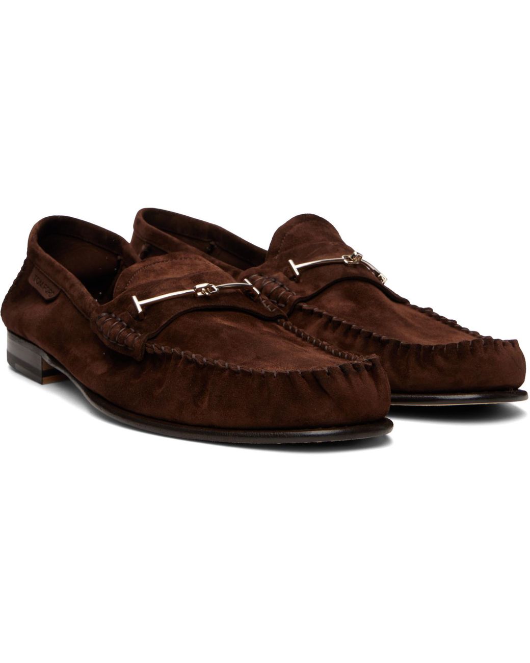 Tom Ford Brown Suede Double T Hardware Ripley Loafers for men