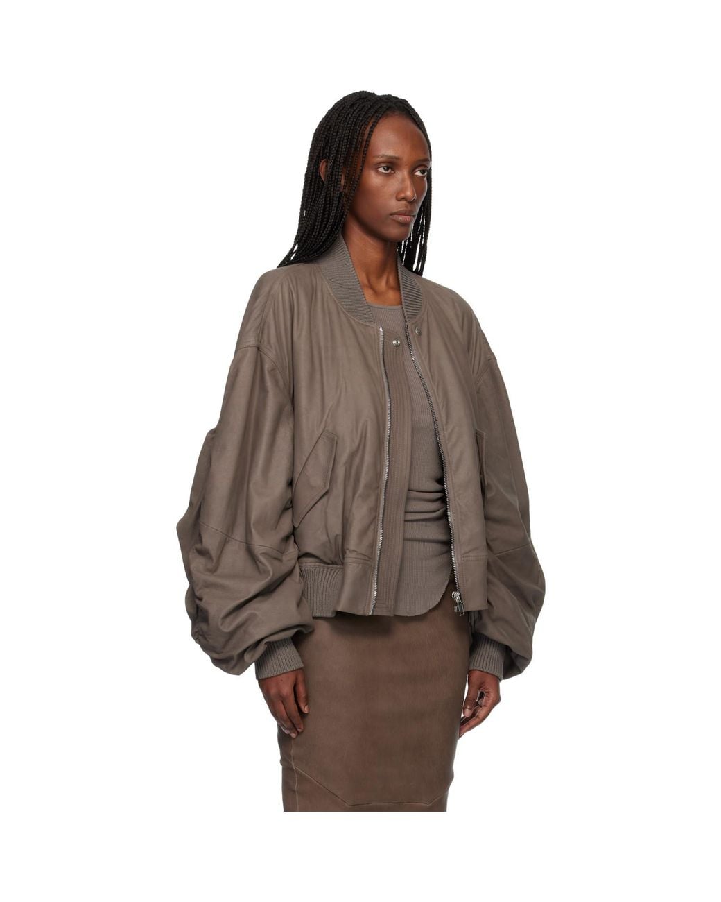 Rick Owens Brown Temple Secchia Flight Leather Jacket