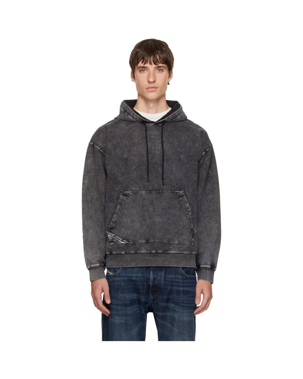 DIESEL Gray Treated Denim-Effect Hoodie for men