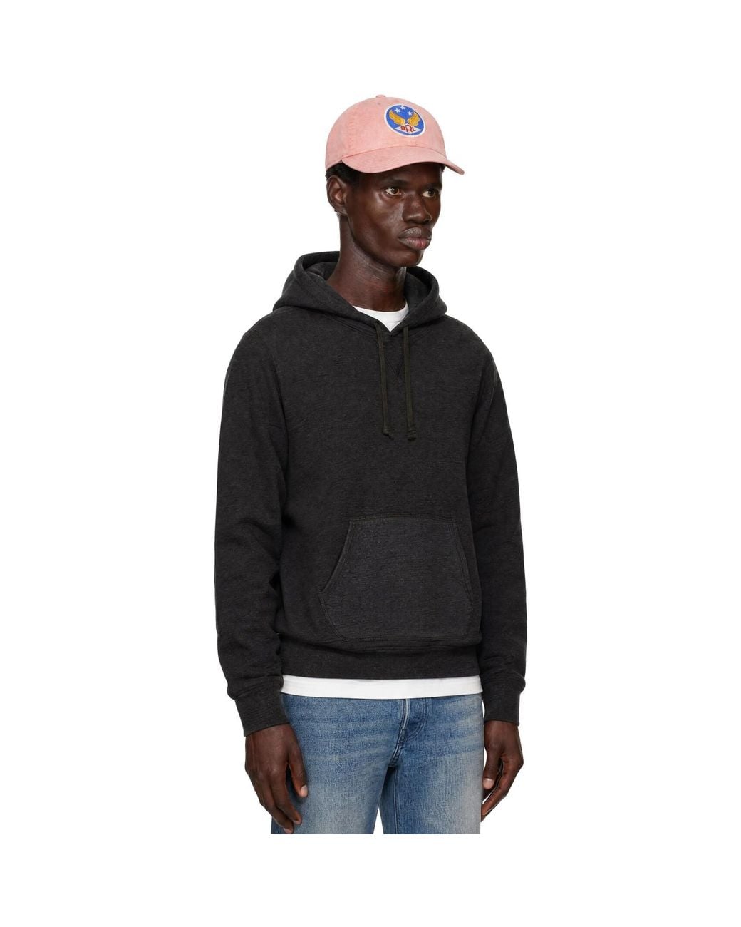 RRL Black French Terry Hoodie for men