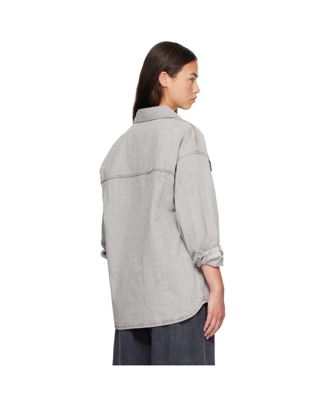 Palm Angels Gray Tree Logo Denim Overshirt