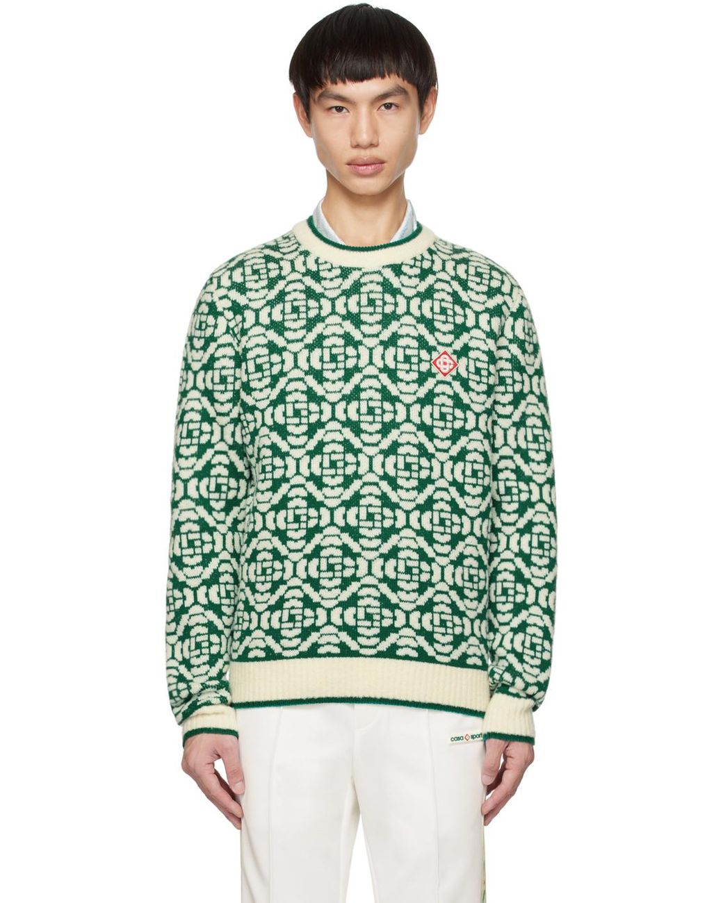 CASABLANCA Green & White Jacquard Sweater for Men | Lyst Canada