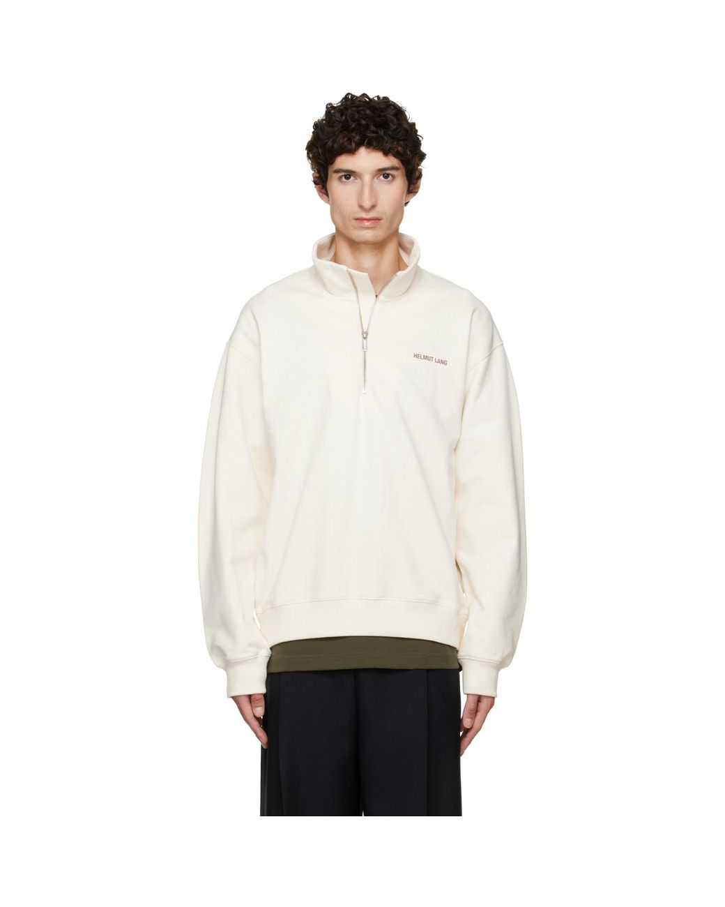 Helmut Lang White Off- Small Logo Quarter-Zip Sweatshirt for men