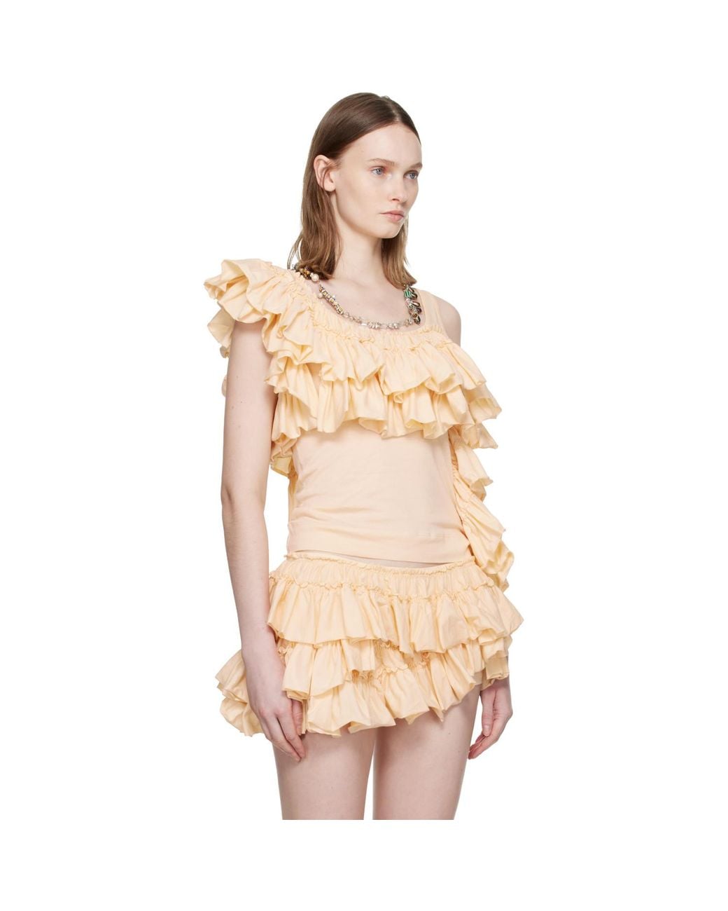 Dries Van Noten Natural Ruffled Top