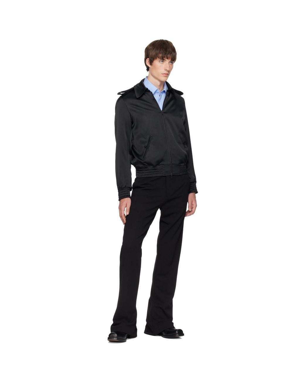 AARON ESH Blue Satin Bomber Jacket for men