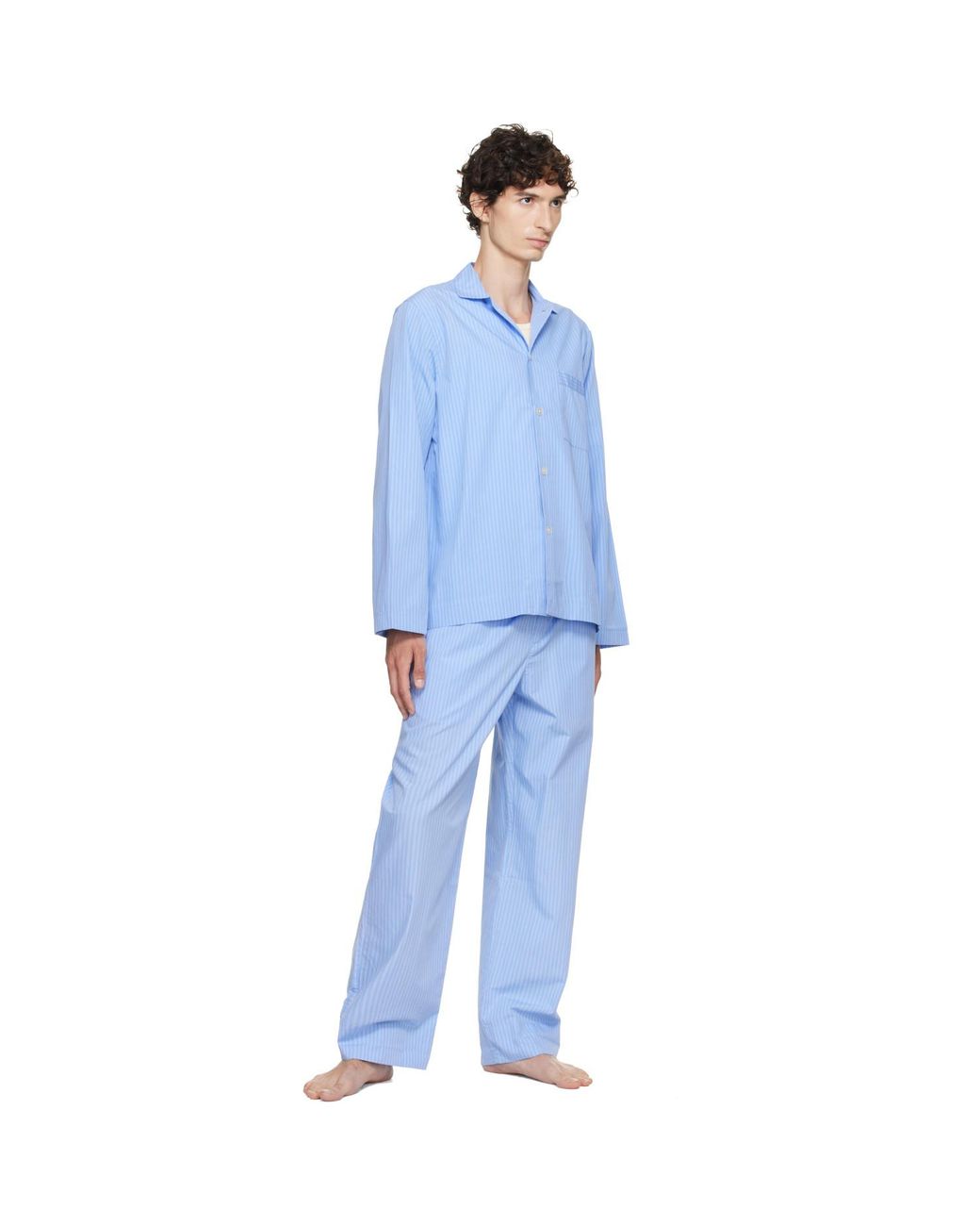 Tekla Blue Poplin Long-Sleeved Pyjama Shirt for men
