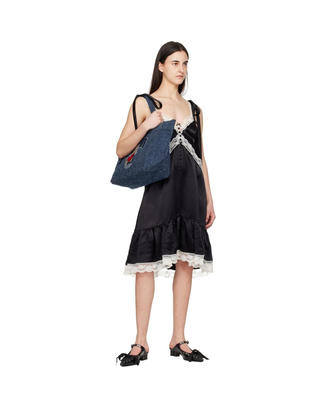 Ganni Blue Medium Trapeze Bear Denim Shopper Tote