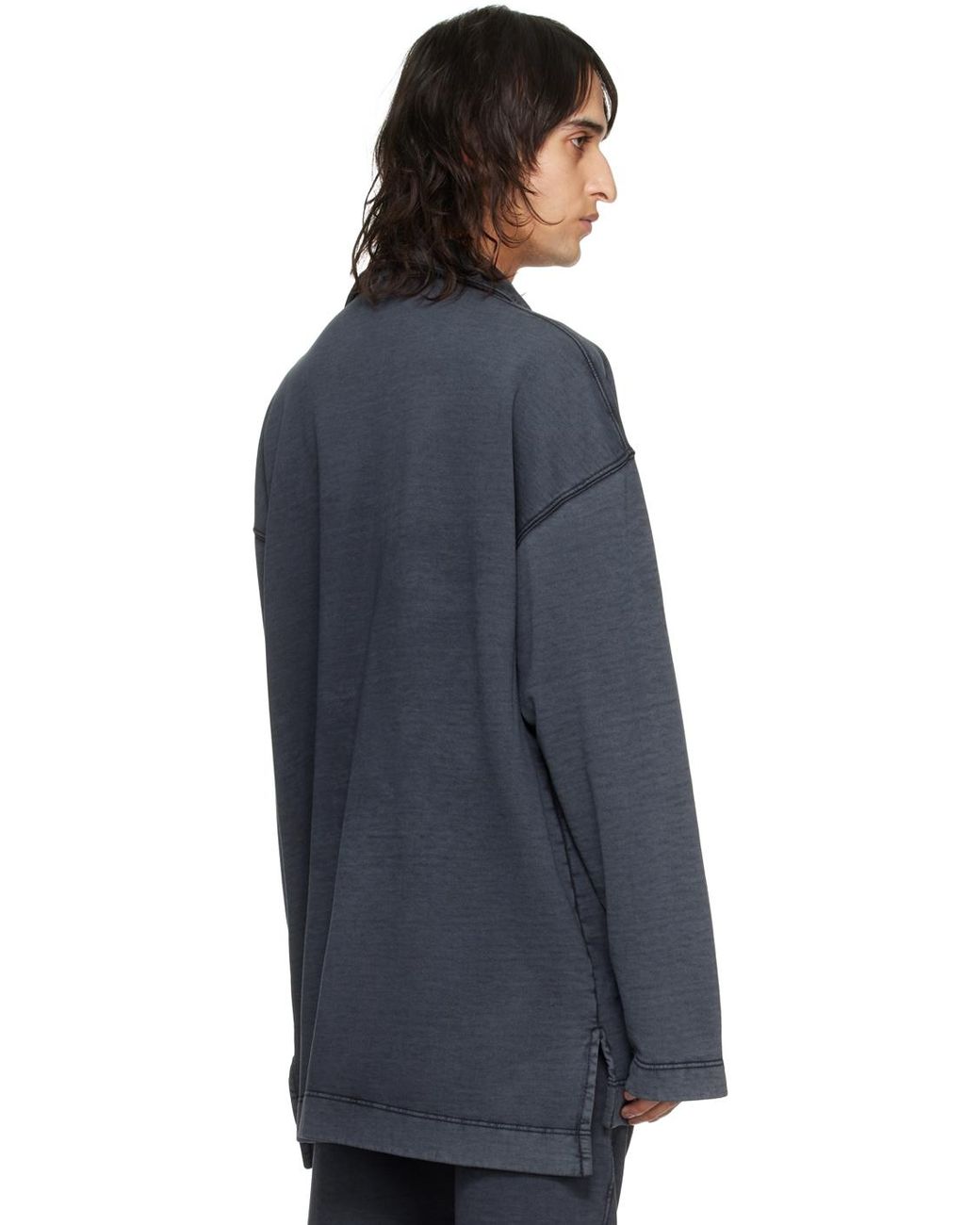 dries van noten グレー ドロップショルダー ポロシャツ メンズ Dries Van Noten グレー ドロップショルダー ポロシャツ
