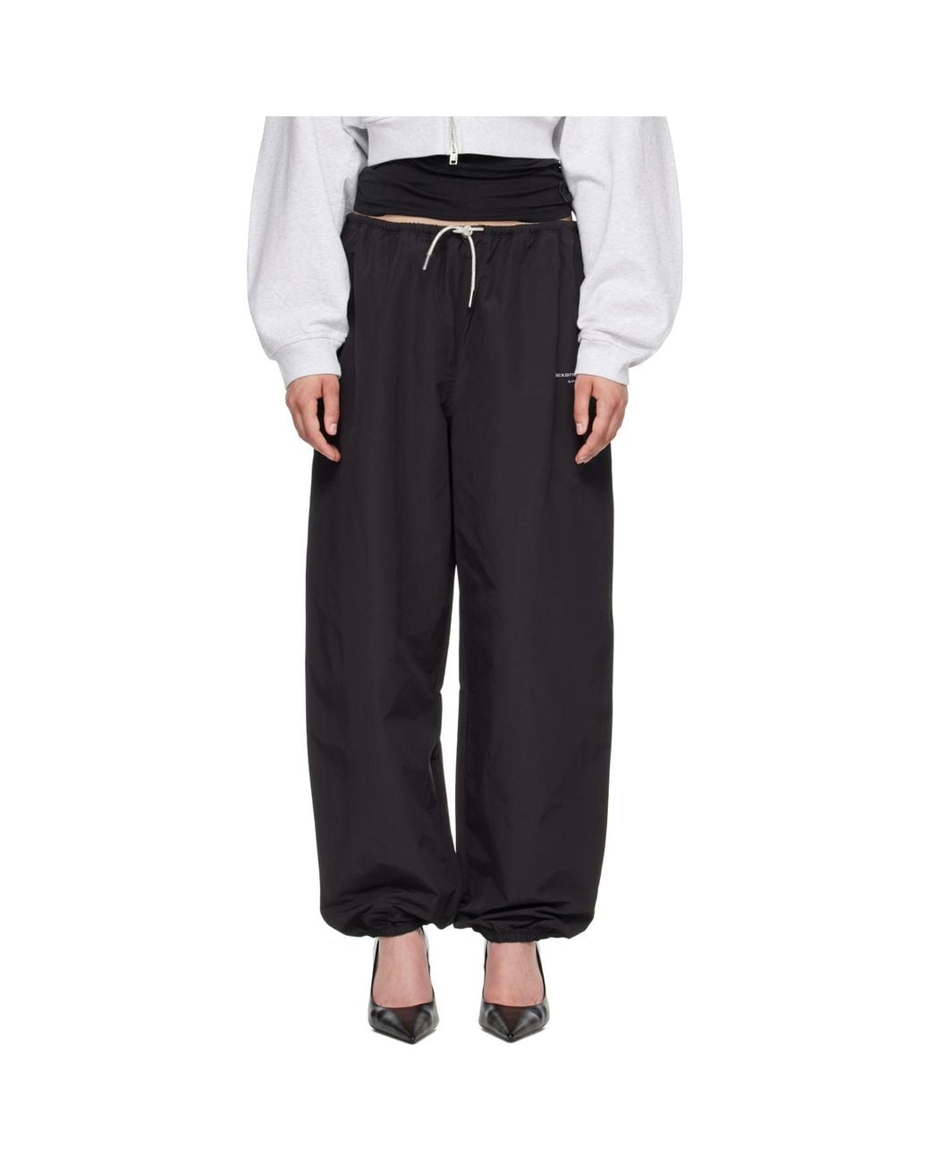Alexander Wang Black Rhinestone Drawcord Mid-Rise Track Pants