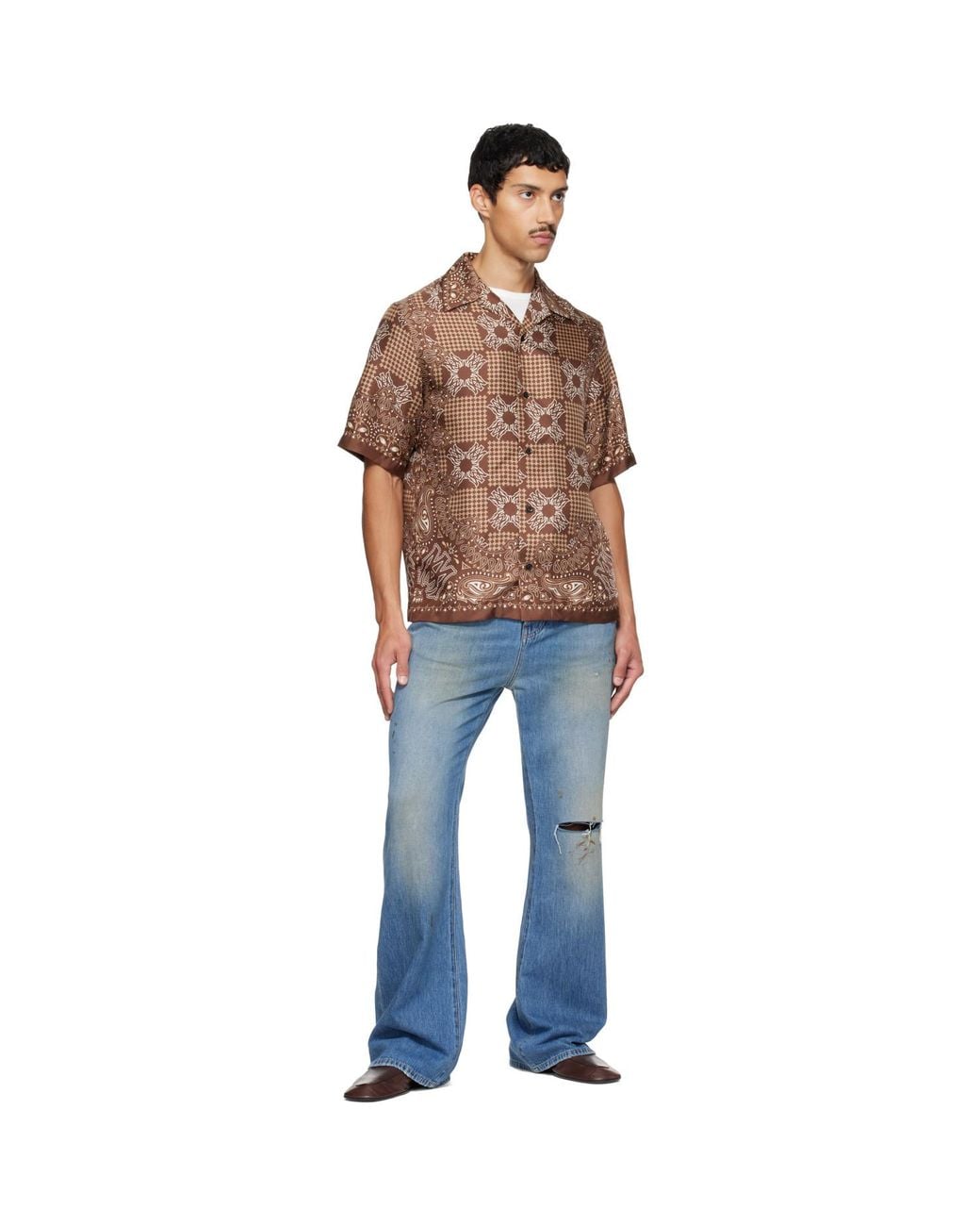 Amiri Brown Ma Check Camp Shirt for men