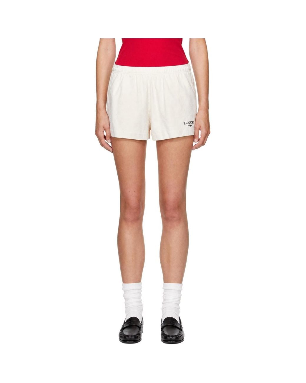 Sporty & Rich White Off- 'Sr Sport' Embroidered Disco Shorts