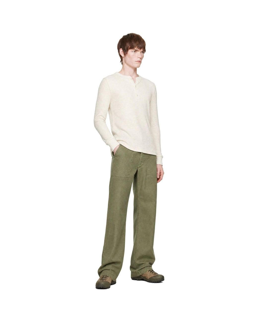 RRL Green Khaki Herringbone Utility Trousers for men