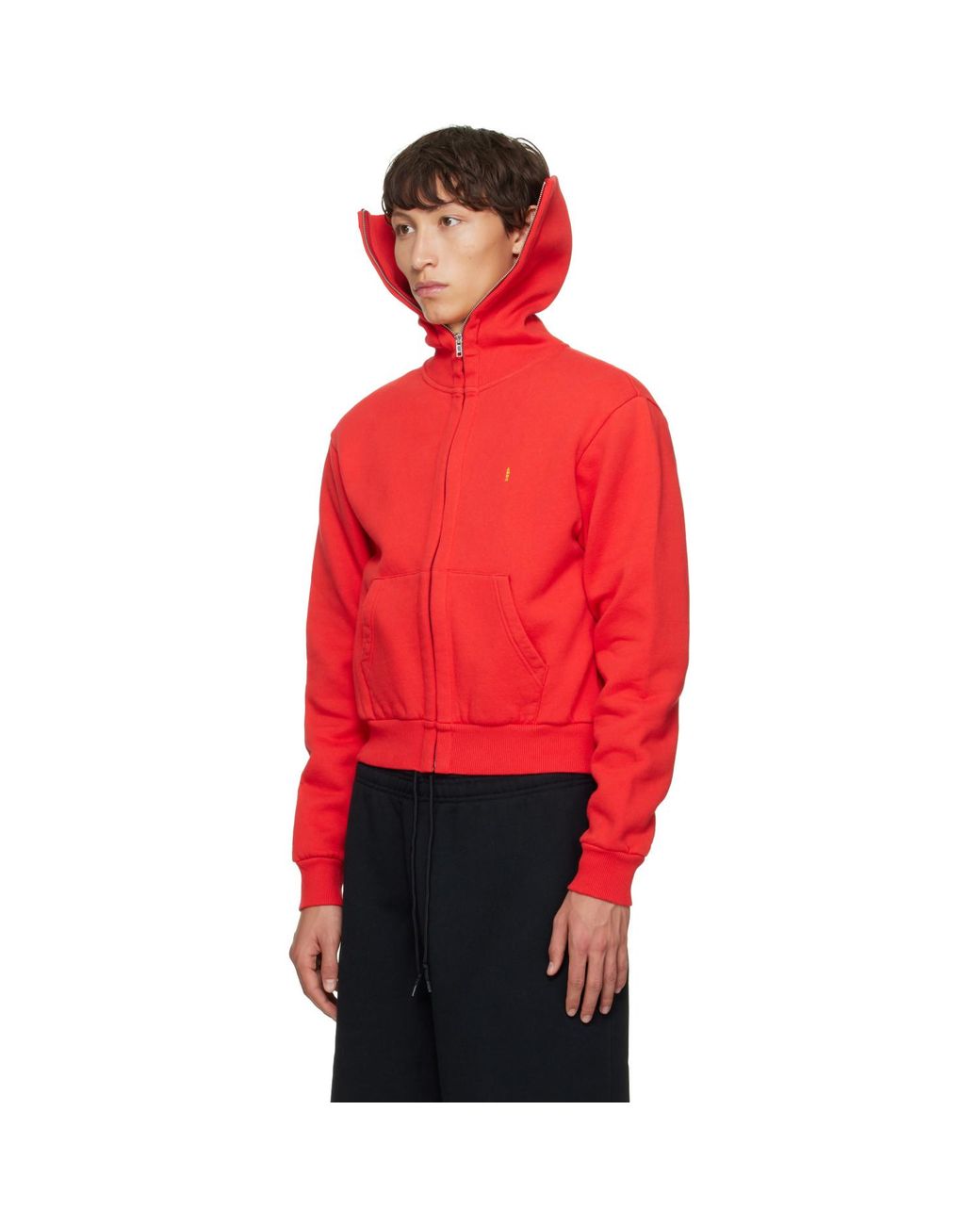Abra Red Zipped Up Neck Hoodie for men