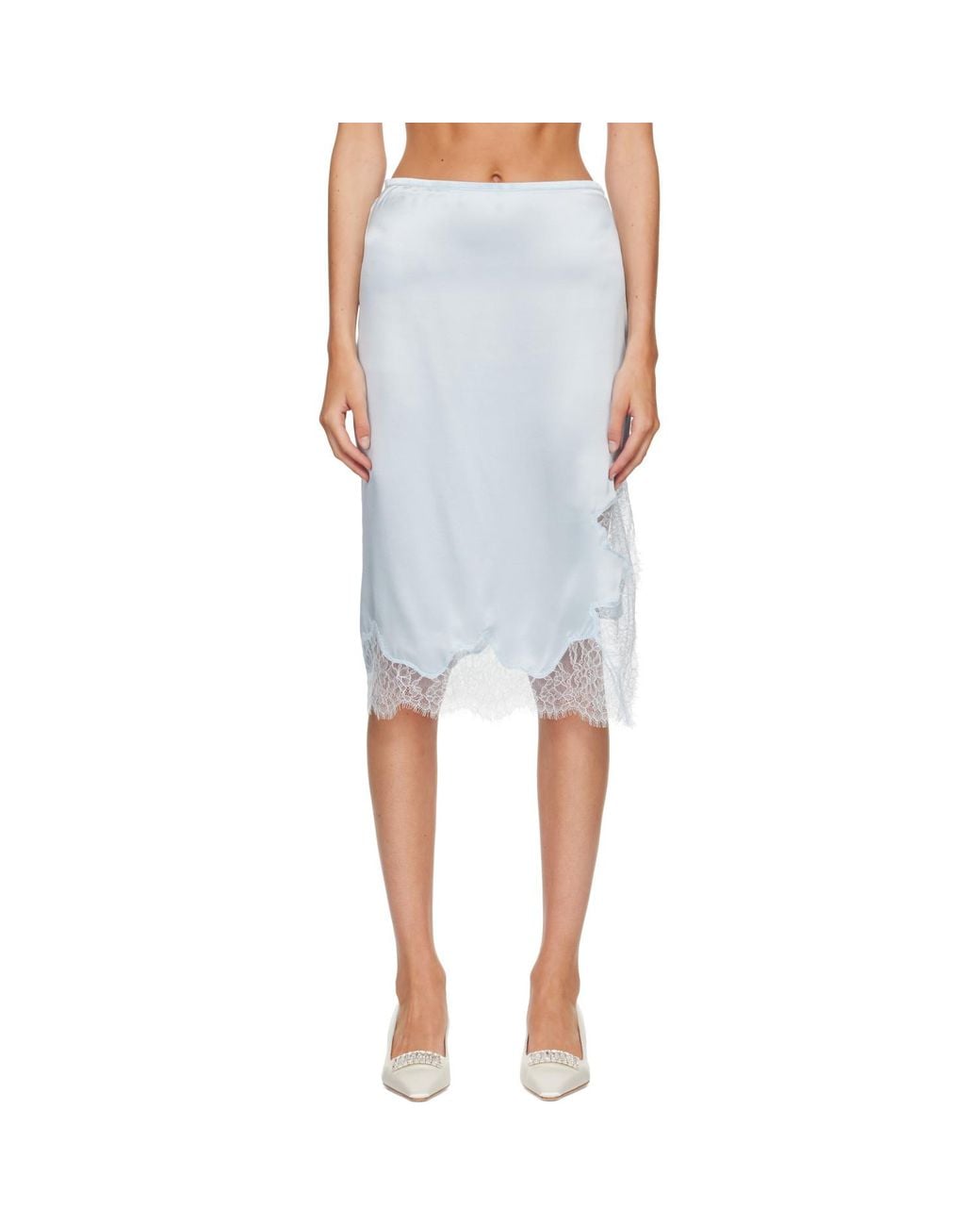 R2W Blue Milena Silk Lace Midi Skirt