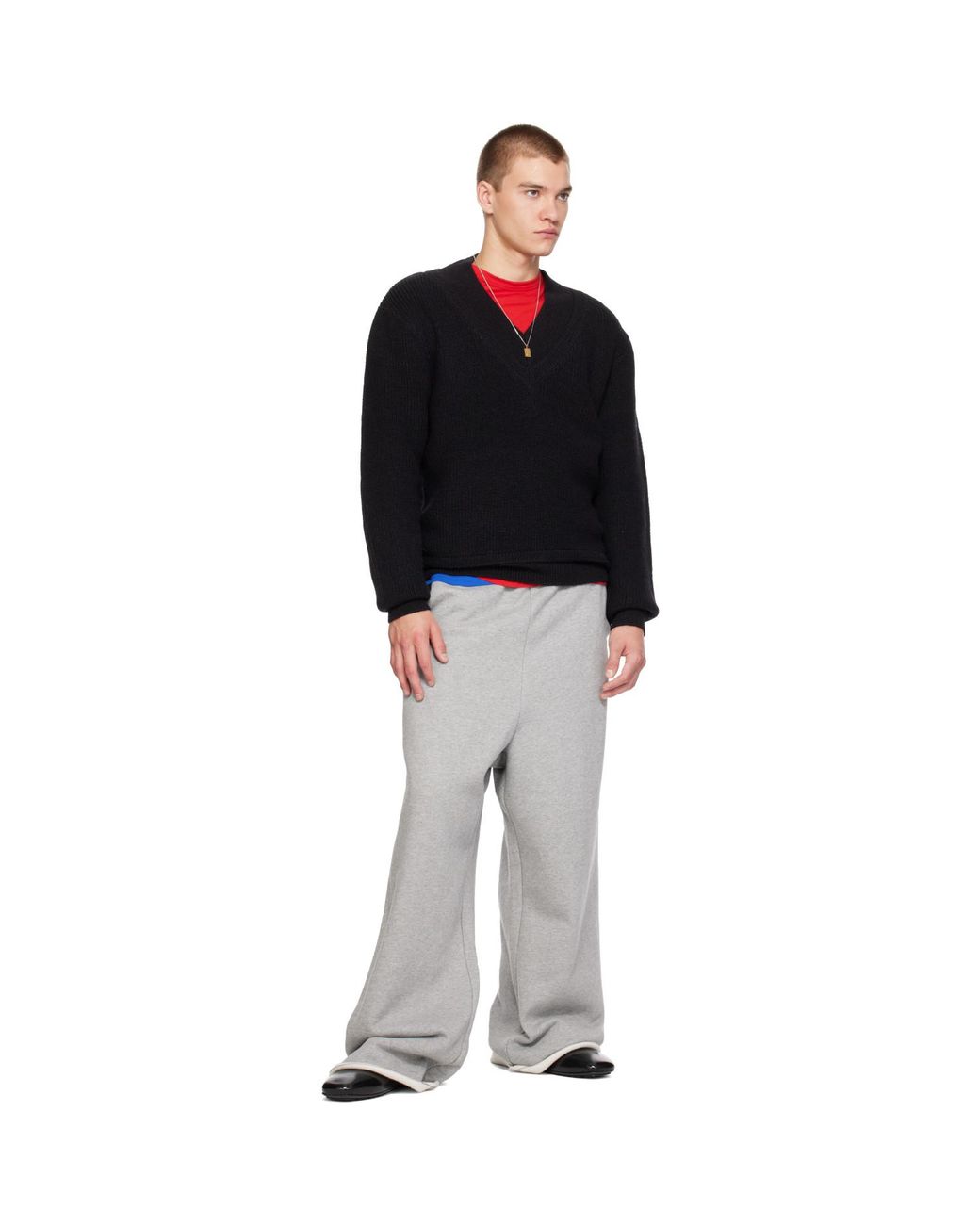 Entire studios Black Knit V-Neck Sweater for men