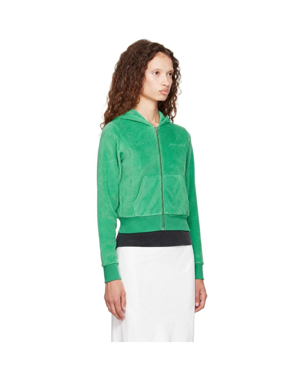 Sporty & Rich Green Signature Logo Krystal Zip Hoodie