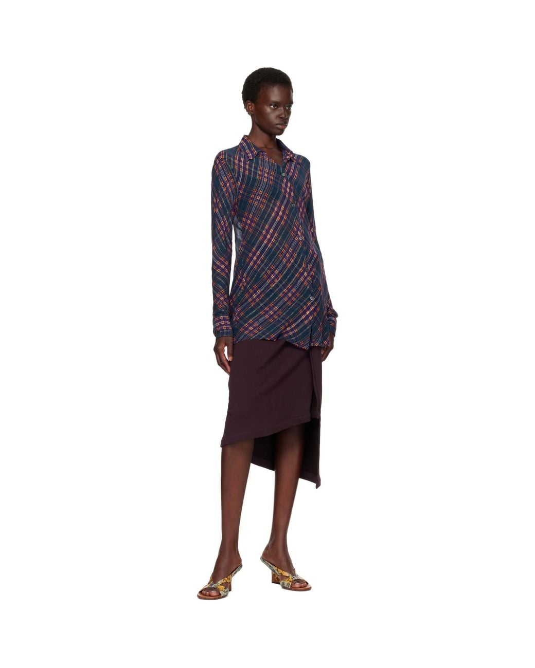 Dries Van Noten Burgundy Gathered Midi Skirt